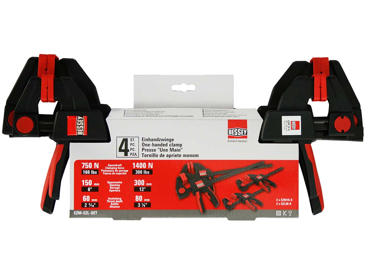 Bessey EZM-EZL-SET 4 Piece One Handed Clamp Set