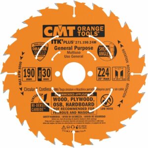 CMT ITK Plus Rip / Crosscut Saw Blade - 190 dia x 1.7 kerf x 30(+20+16) bore Z24 10° ATB+8° SHEAR